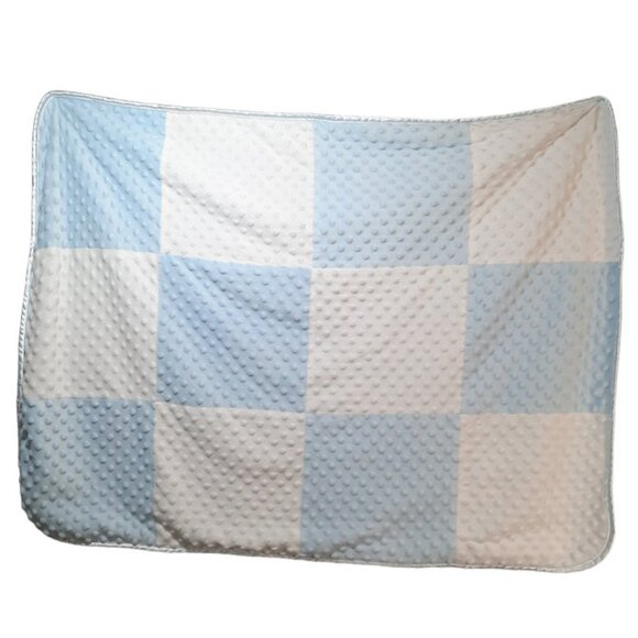 Spasilk Minky Dots Blue White Patchwork Squares Lovey Baby Blanket 28" X 37" - Picture 1 of 6